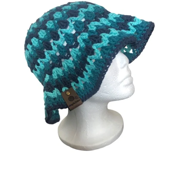 Crochet Bucket Hat | Aqua & Peacock - Picture 3 of 16